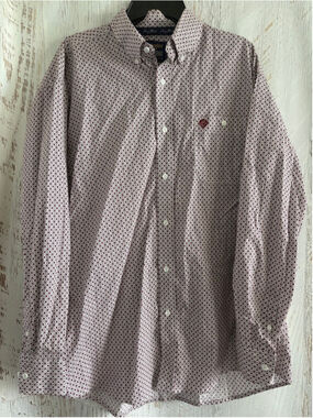 Men's Wrangler George Strait XL White Red Pattern Casual Button Down Shirt
